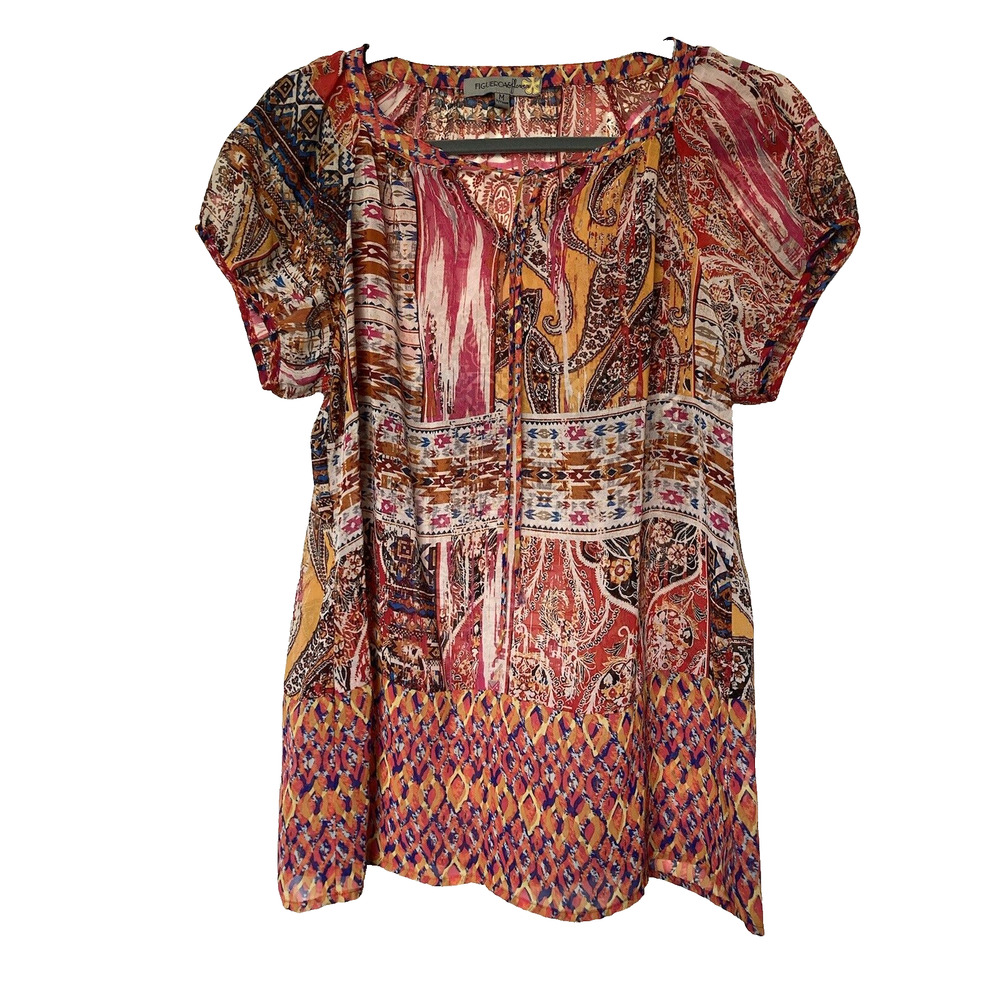 Figueroa & Flower Semi Sheer Floral Short Sleeve Womens Medium Spring Summer …